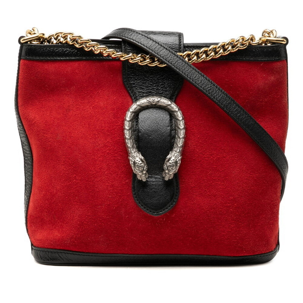 Gucci Dionysus Chain Shoulder Bag 499622 Red Black Suede Leather Women's GUCCI